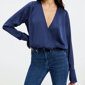 NWT Good American Satin Wrap Top